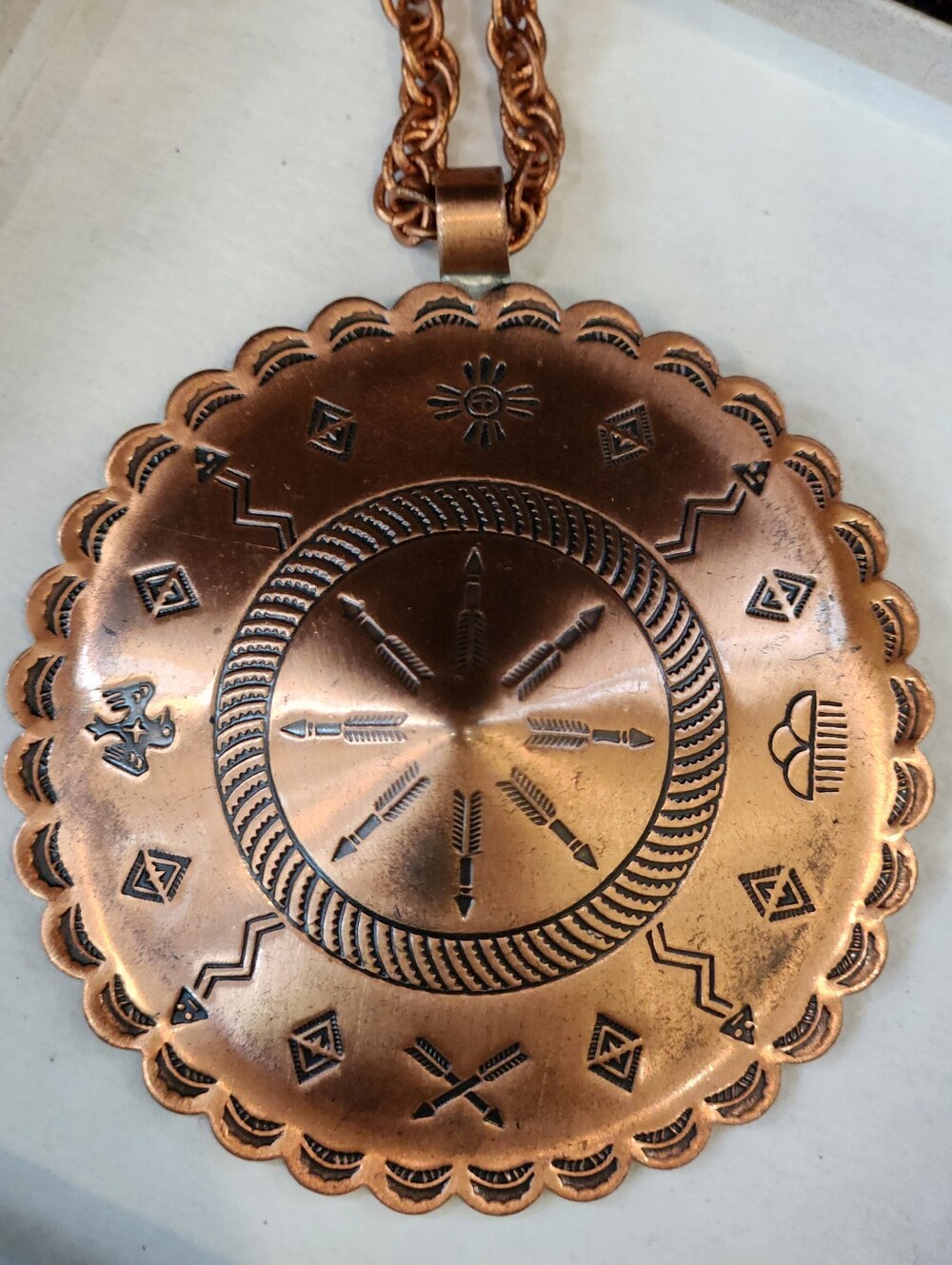Vintage Bell Trading Post Style Copper 2" Medallion Shield Necklace Southwestern - Picture 5 of 16